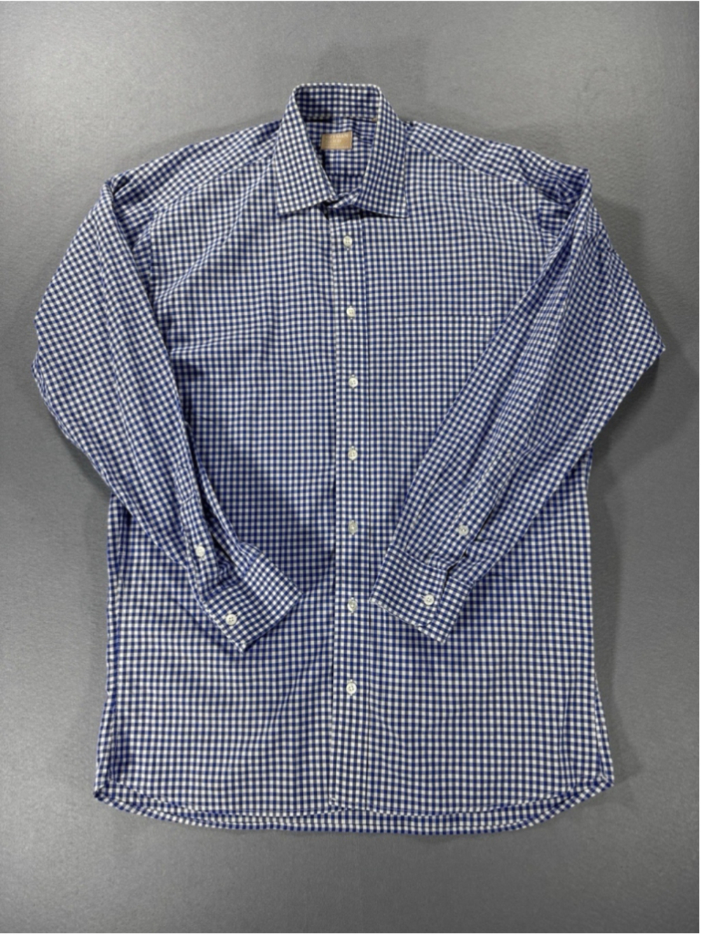Gitman Gold Blue Gingham Check Long Sleeve Shirt Size 34 Neck 16 1/2